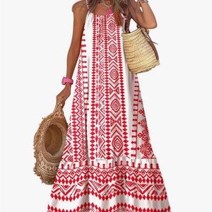Dokotoo Boho Red & White Maxi Dress
